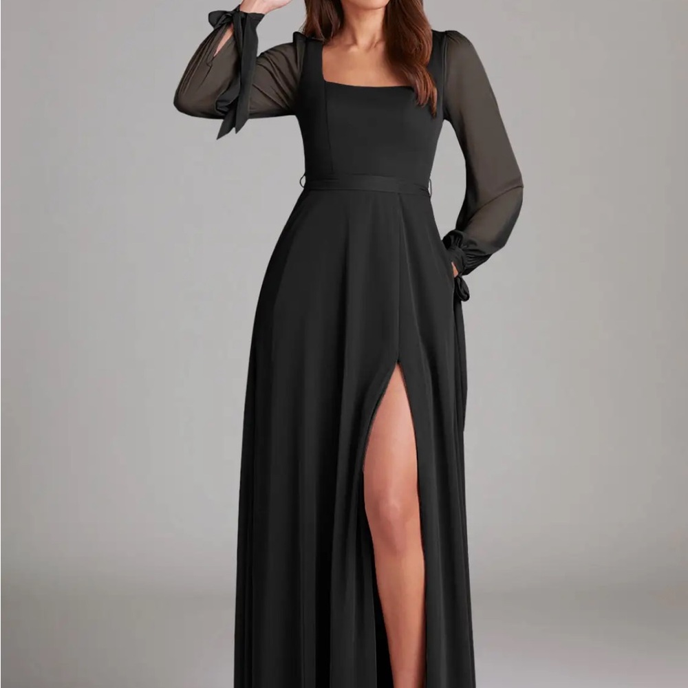 Azazie Black Long Sleeve Gown